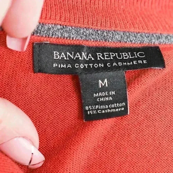 Men's Banana Republic Size M Cashmere/PIMA Cotton Rust high neck 1/4 Zip Pullove - Picture 10 of 12
